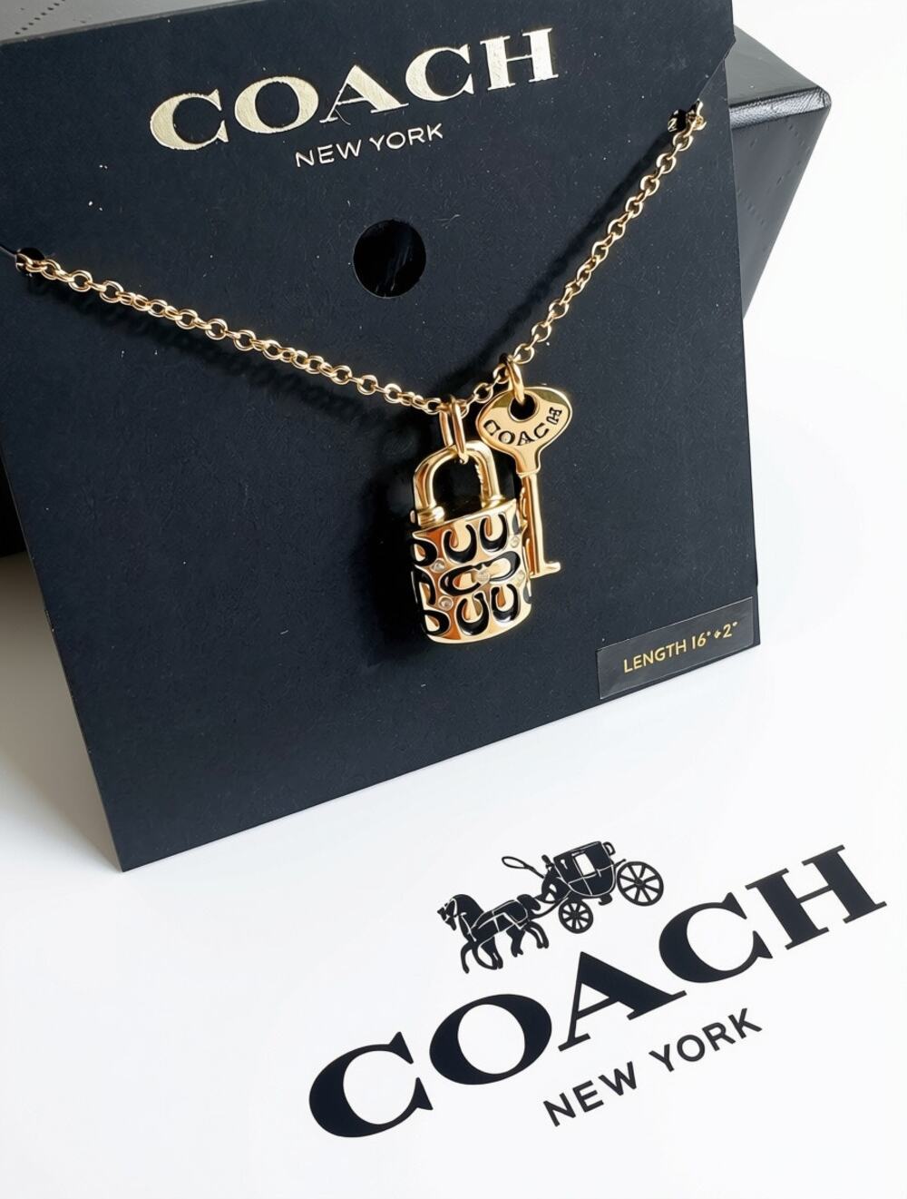Coach Quilted Monogram Padlock & Key gold-tone necklace
